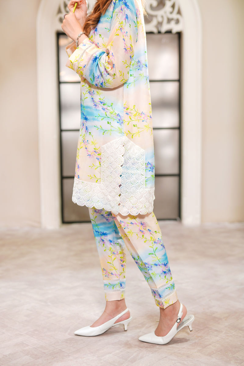 Pakistani Lilac Blue Ivory Digital Print Korean Silk Salwar Kameez (2-Piece) - Image 4