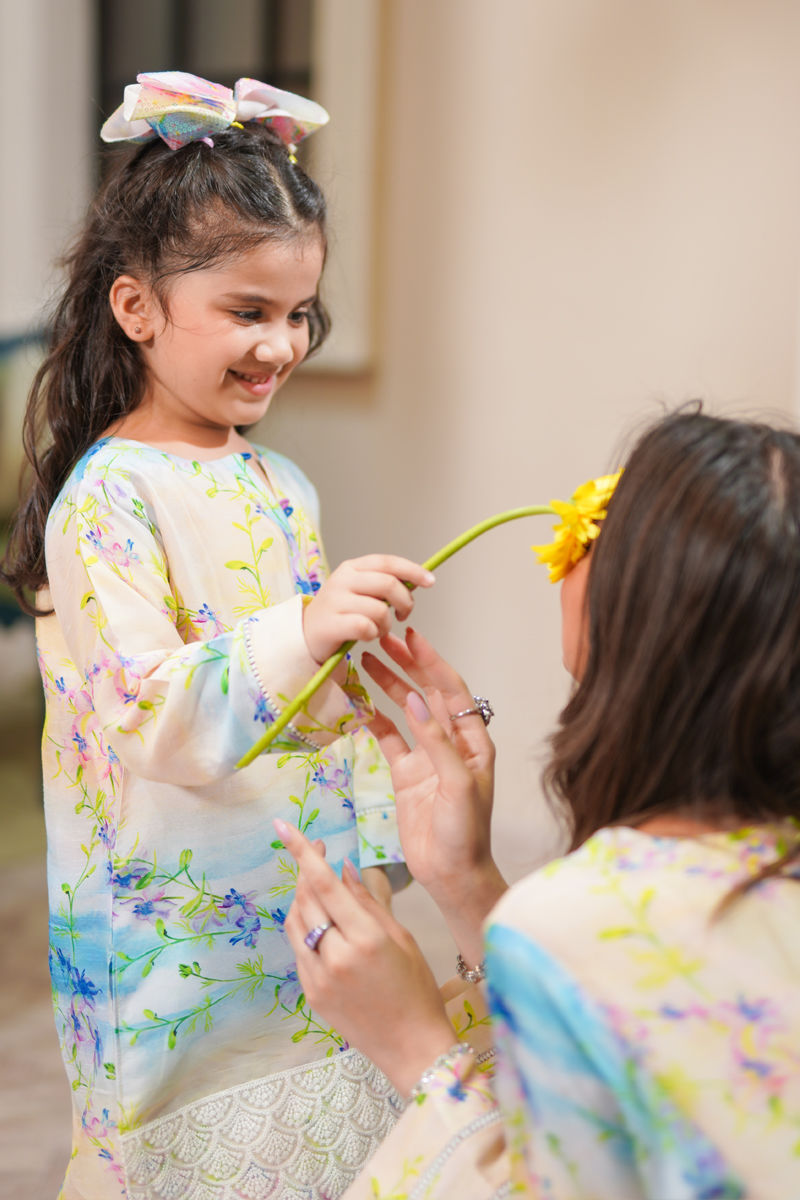 Pakistani Lilac Blue Ivory Digital Print Korean Silk Salwar Kameez (2-Piece) - Image 6