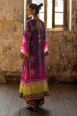 Purple to Lime Embroidered Korean Silk Salwar Kameez (3-Piece) - Image 5