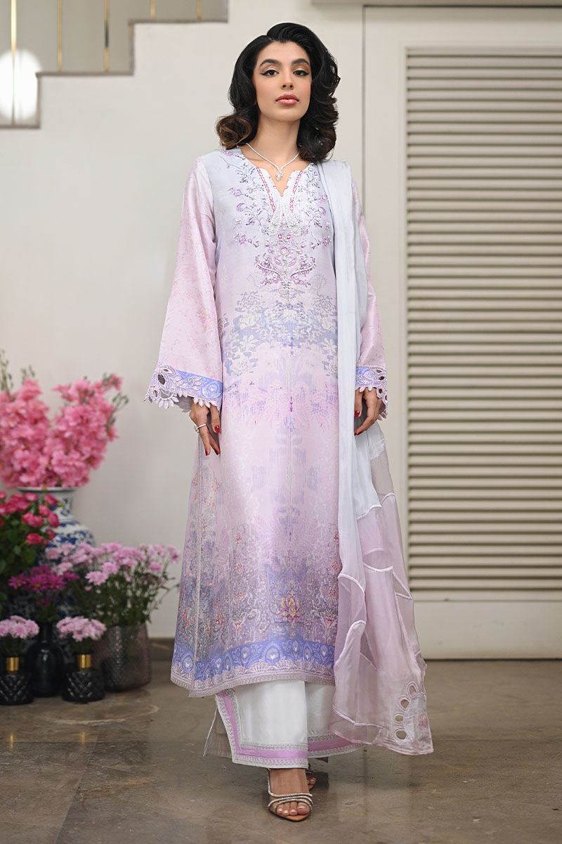 Pakistani Lilac Appliqué Cutwork Lawn Salwar Kameez (3-Piece) - Image 1
