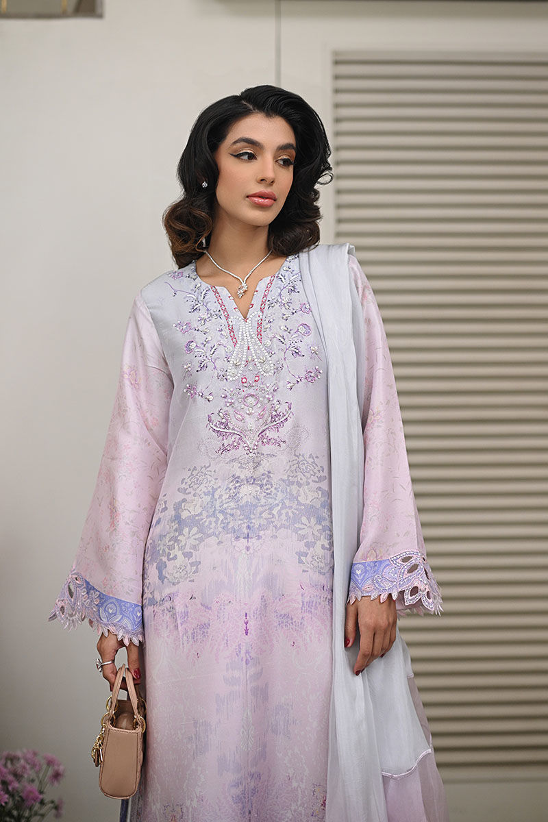Pakistani Lilac Appliqué Cutwork Lawn Salwar Kameez (3-Piece) - Image 2