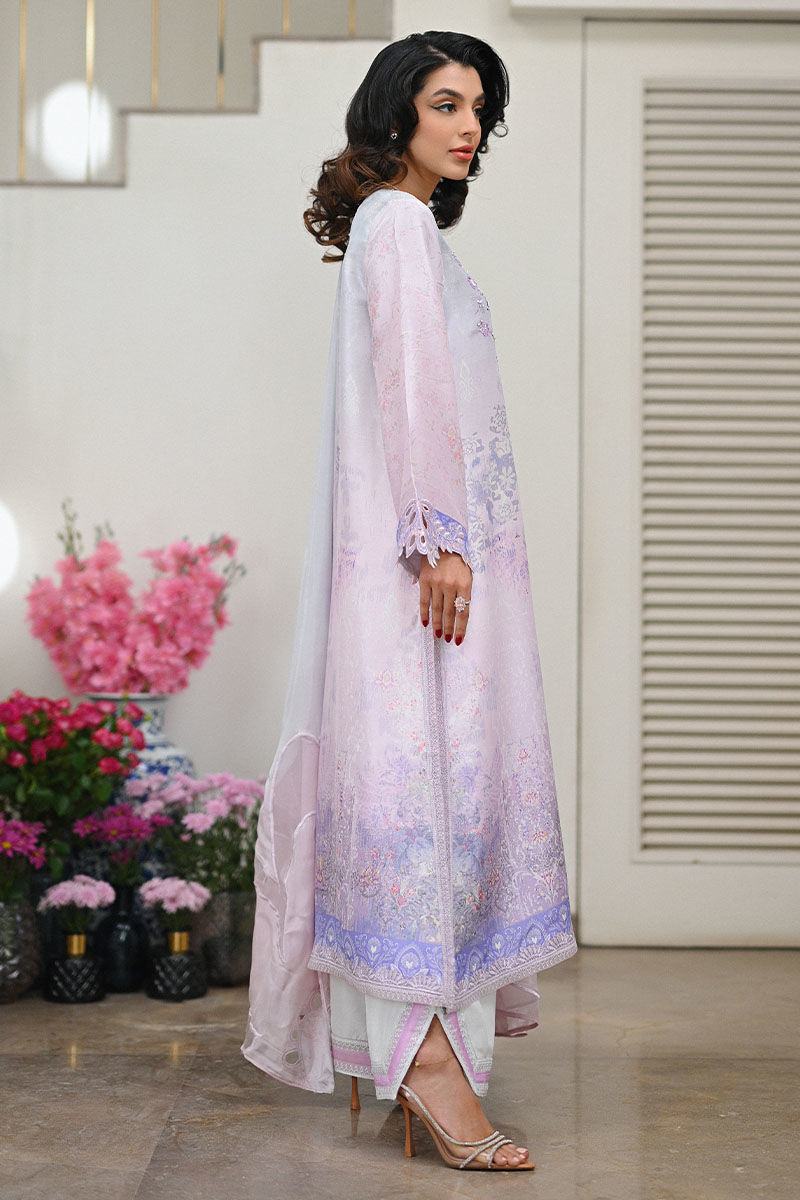 Pakistani Lilac Appliqué Cutwork Lawn Salwar Kameez (3-Piece) - Image 3