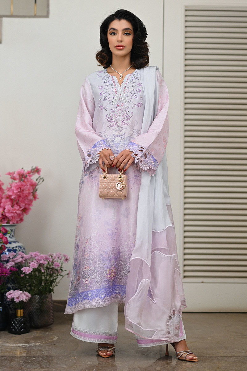 Pakistani Lilac Appliqué Cutwork Lawn Salwar Kameez (3-Piece) - Image 5