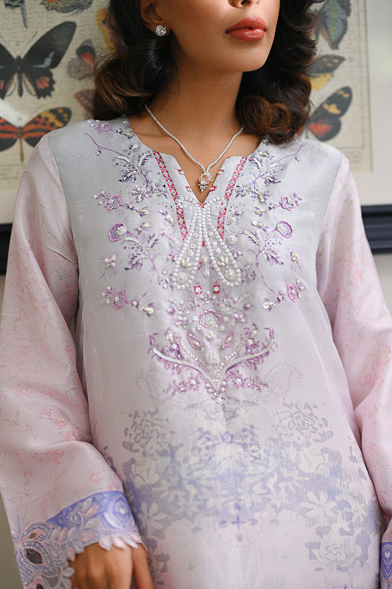 Pakistani Lilac Appliqué Cutwork Lawn Salwar Kameez (3-Piece) - Image 8