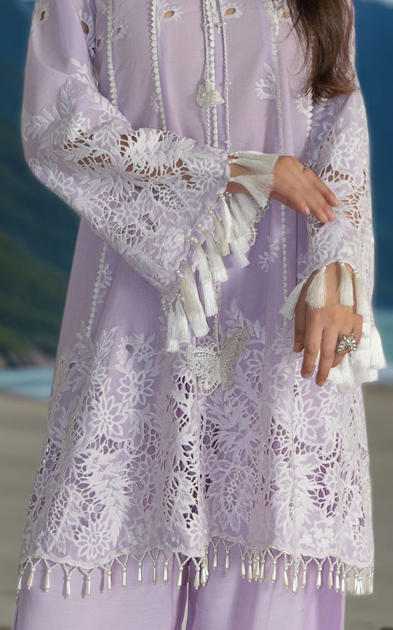 Pakistani Lilac Embroidered Lawn & Silk Salwar Kameez (2-Piece) - Image 3