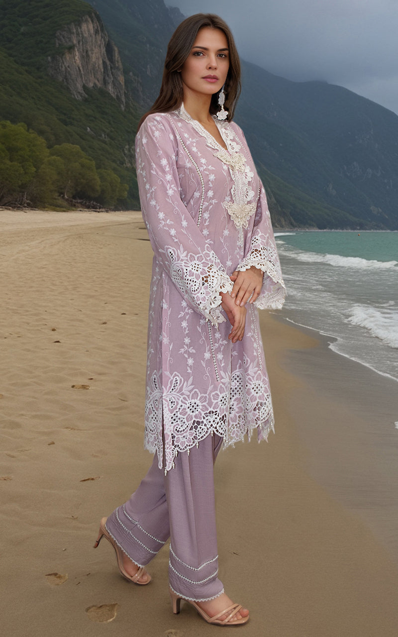 Pakistani Lilac Embroidered Lawn 2-Piece Suit - Image 1