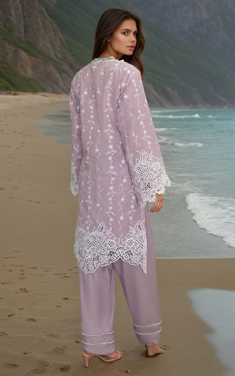 Pakistani Lilac Embroidered Lawn 2-Piece Suit - Image 2