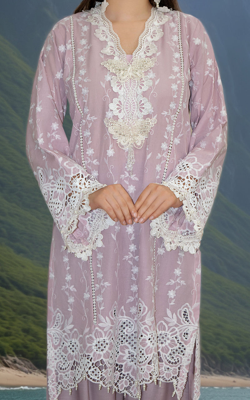 Pakistani Lilac Embroidered Lawn 2-Piece Suit - Image 3