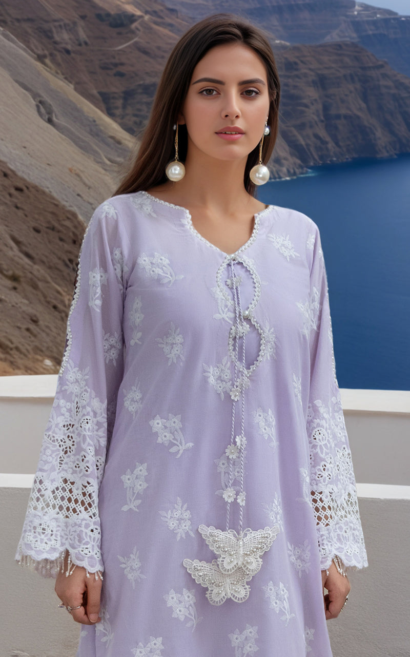 Pakistani Lilac Embroidered Lawn 2-Piece Suit - Image 1