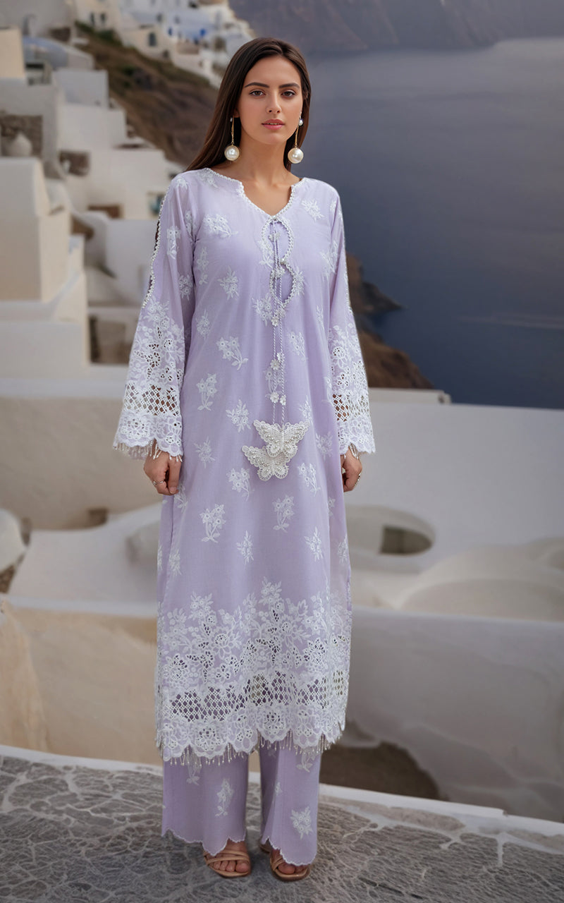 Pakistani Lilac Embroidered Lawn 2-Piece Suit - Image 2