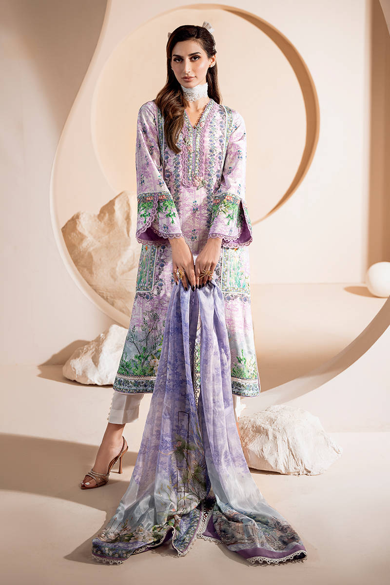 Lilac Lace & Pearl Lawn Salwar Kameez (3-Piece) - Image 1