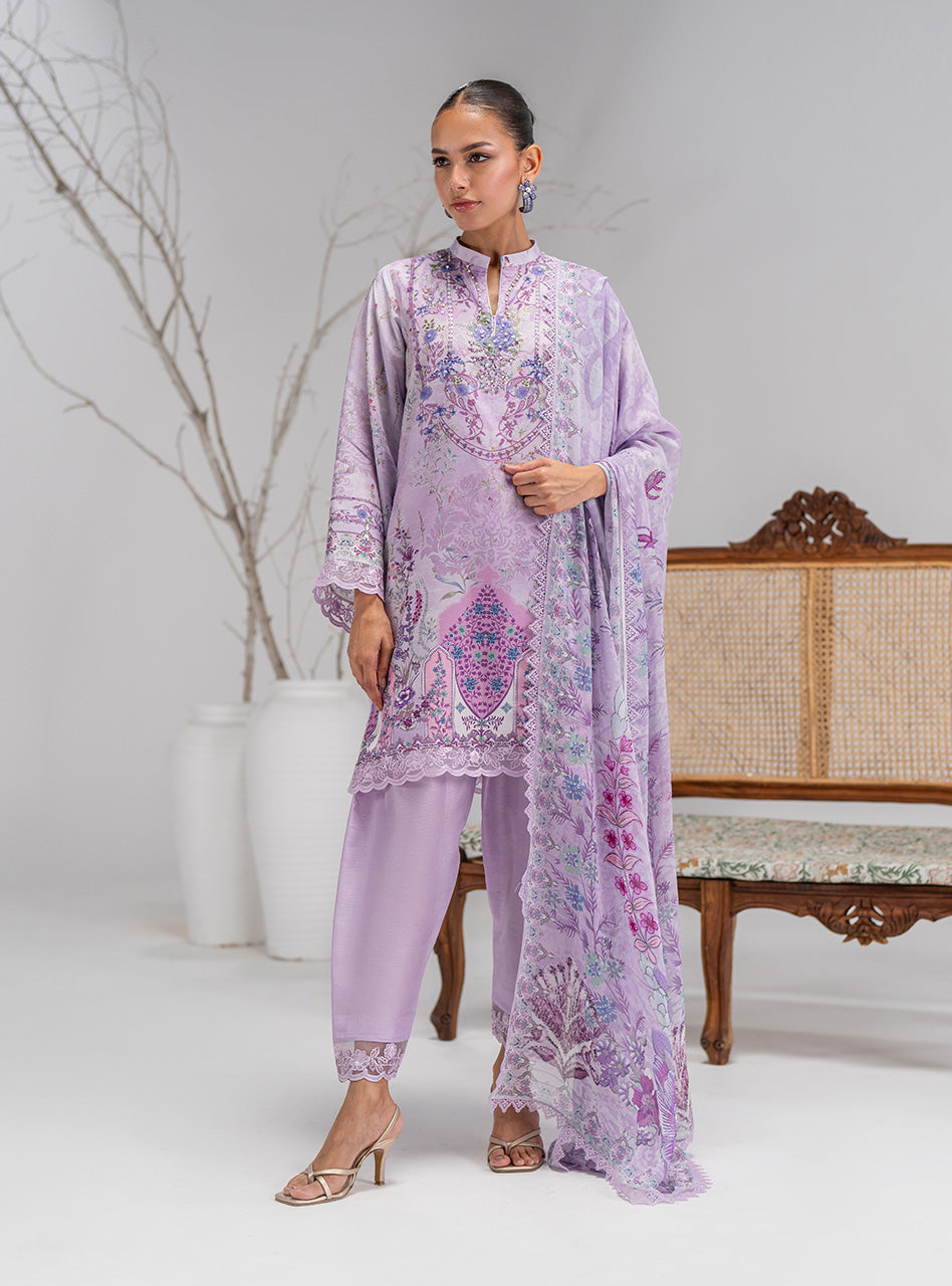 Lilac Printed Lawn Salwar Kameez (3-Piece) - Image 6