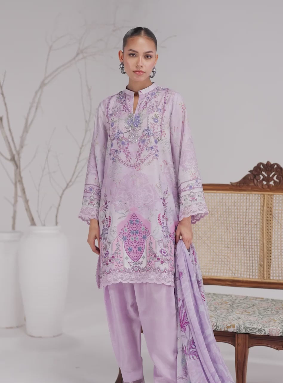 Lilac Printed Lawn Salwar Kameez (3-Piece) - Image 7