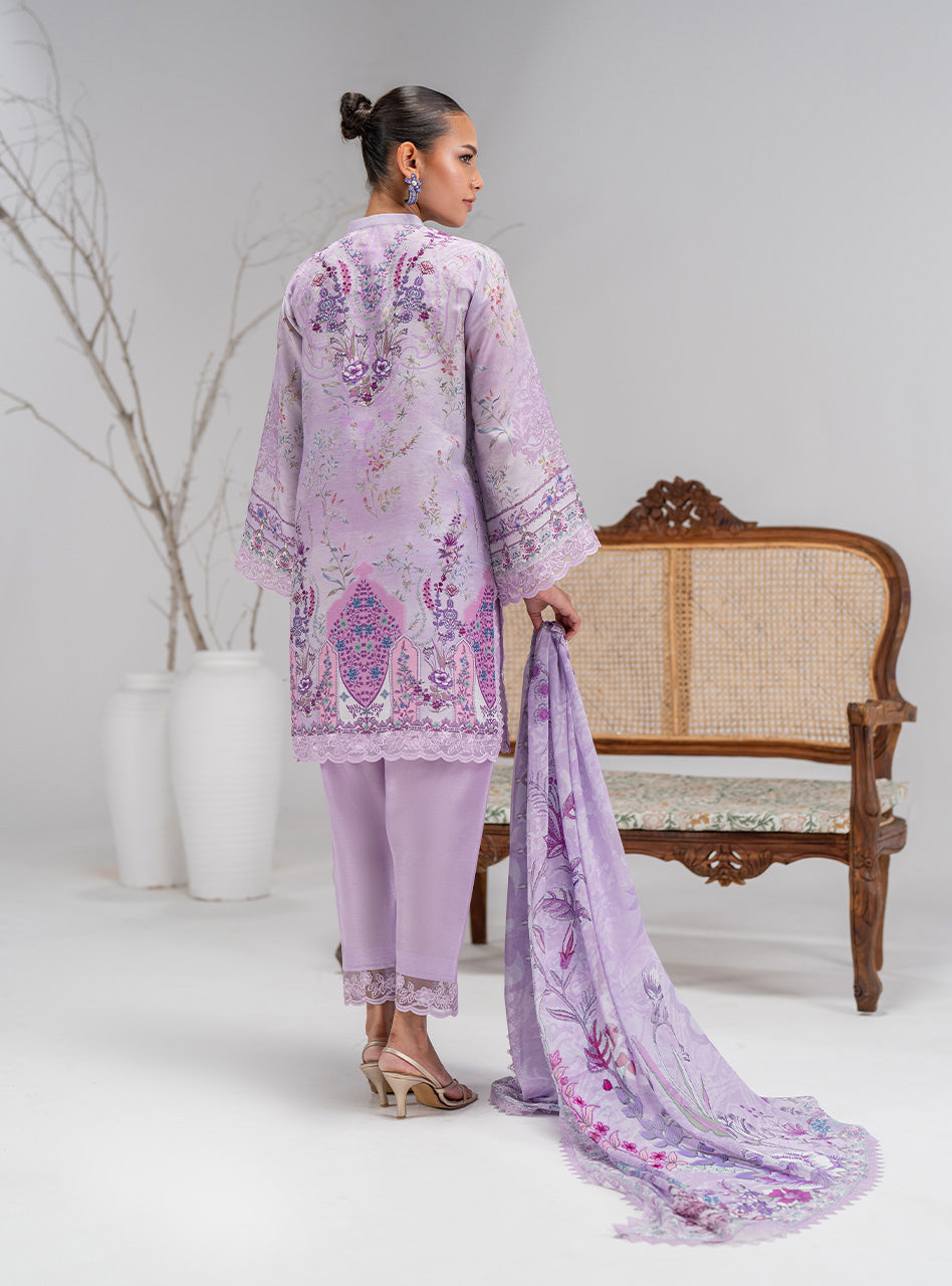 Lilac Printed Lawn Salwar Kameez (3-Piece) - Image 8