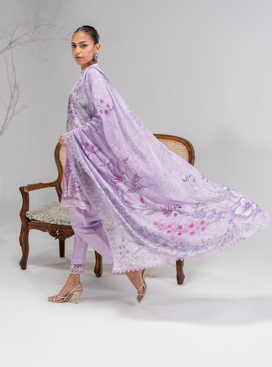 Lilac Printed Lawn Salwar Kameez (3-Piece) - Image 9