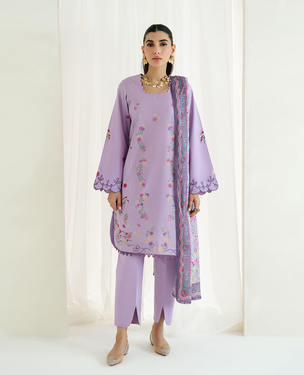 Pakistani Lilac Ribbon-Embroidered Lawn Salwar Kameez (3-Piece) - Image 1