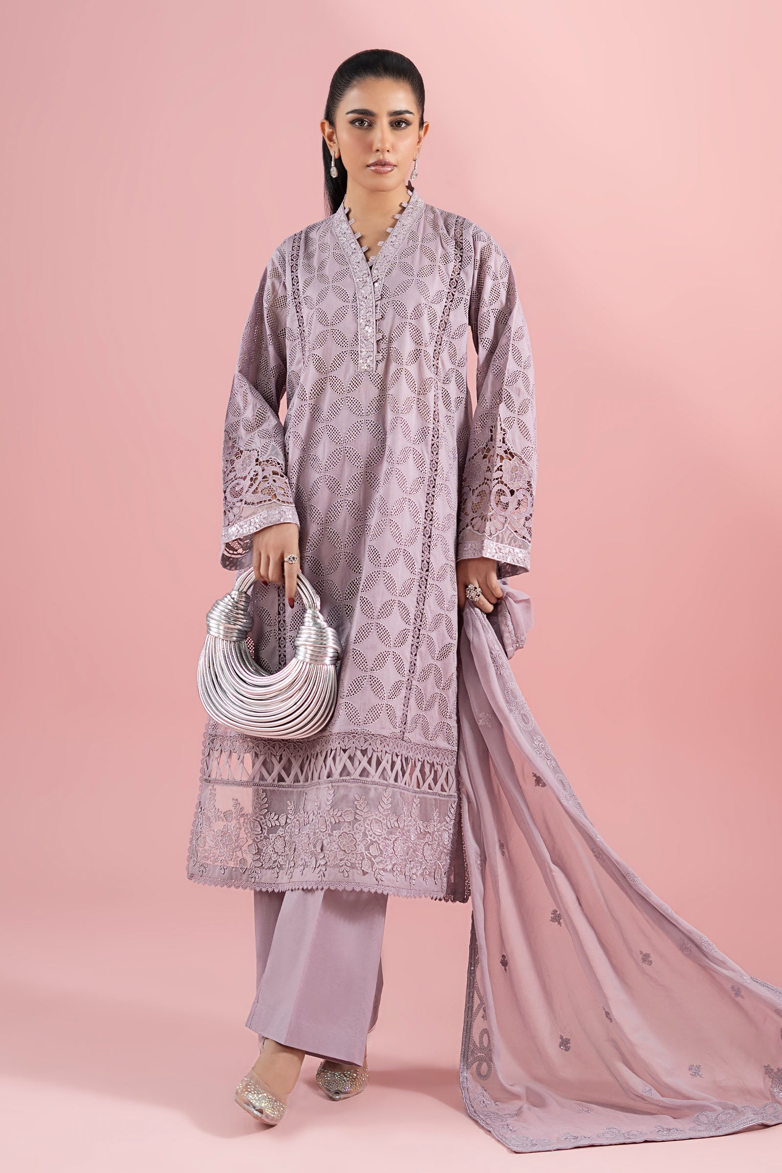 Lilac Schiffli Embroidered Lawn 3-Piece Suit - Image 1