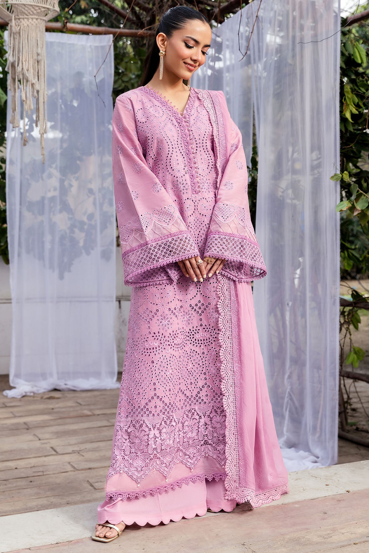 Pakistani Lilac Schiffli Embroidered Lawn 3-Piece Suit - Image 1