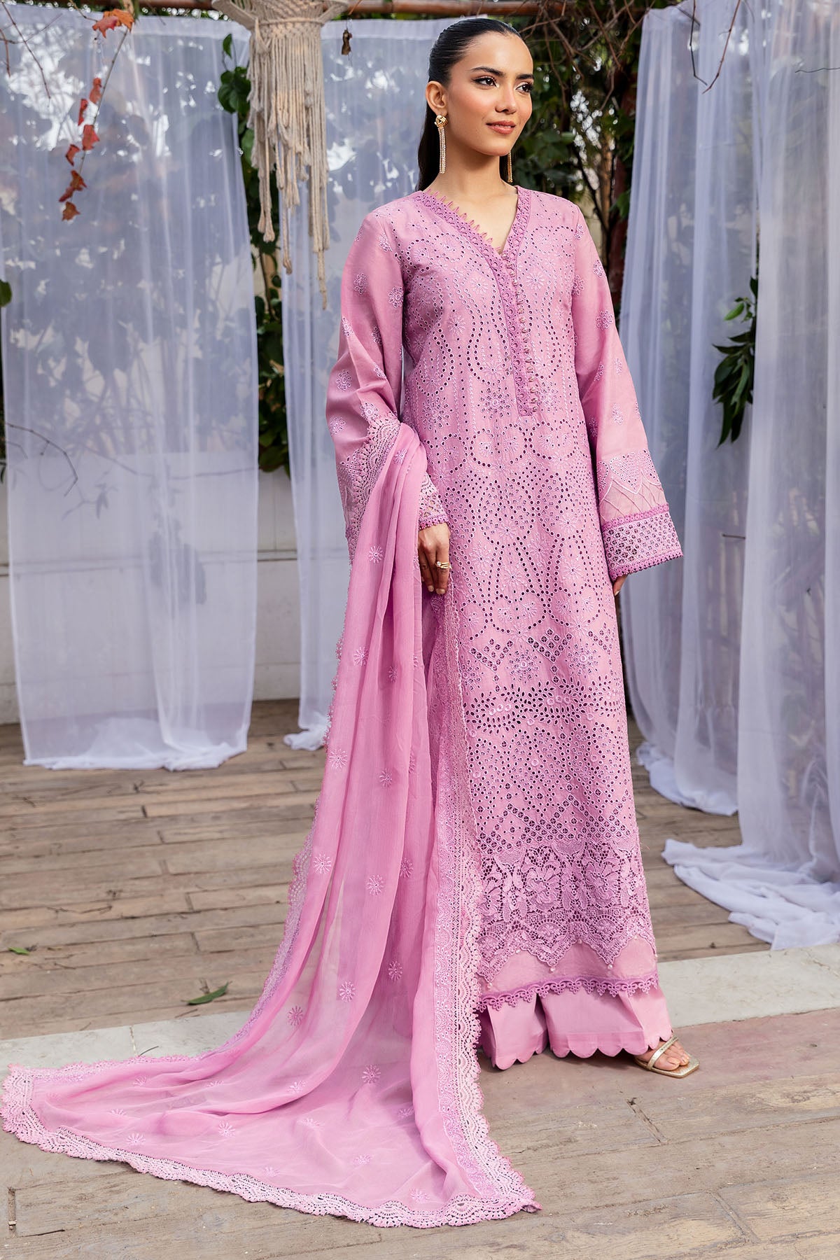 Pakistani Lilac Schiffli Embroidered Lawn 3-Piece Suit - Image 2
