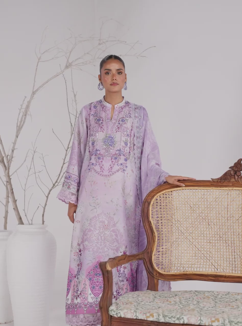 Lilac Printed Lawn Salwar Kameez (3-Piece) - Image 8