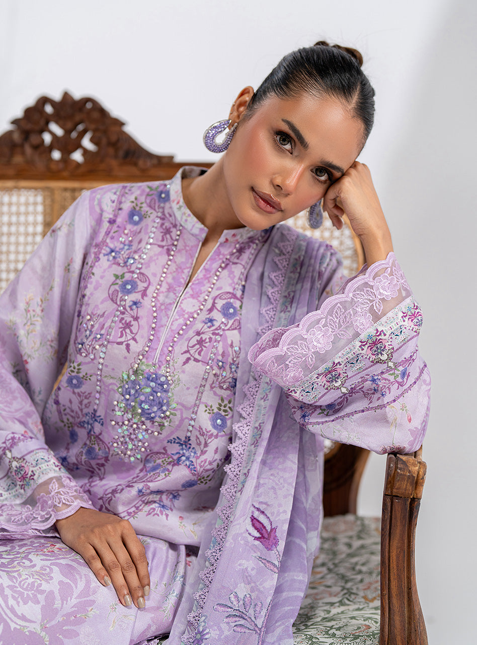 Lilac Printed Lawn Salwar Kameez (3-Piece) - Image 9