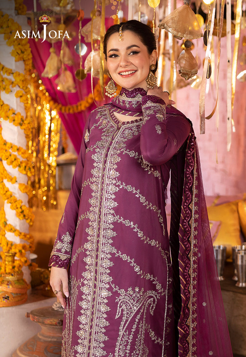 Pakistani Purple Embroidered Lawn Silk Salwar Kameez (3-Piece) - Image 10