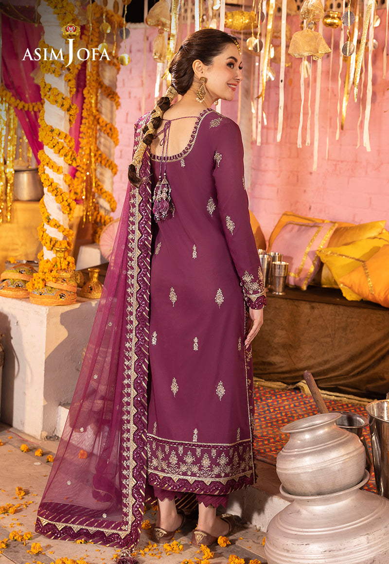Pakistani Purple Embroidered Lawn Silk Salwar Kameez (3-Piece) - Image 2