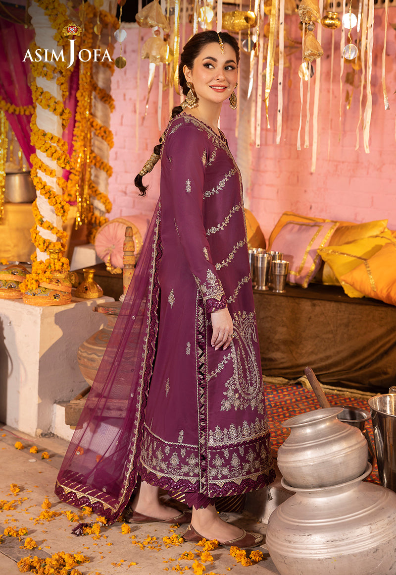 Pakistani Purple Embroidered Lawn Silk Salwar Kameez (3-Piece) - Image 3
