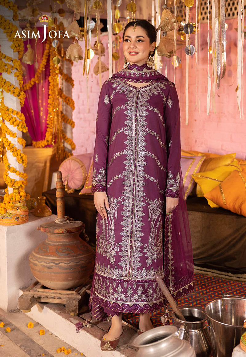 Pakistani Purple Embroidered Lawn Silk Salwar Kameez (3-Piece) - Image 5