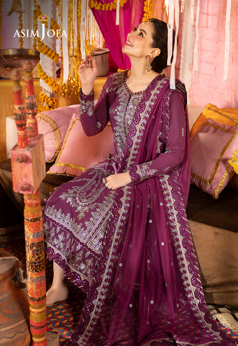 Pakistani Purple Embroidered Lawn Silk Salwar Kameez (3-Piece) - Image 7