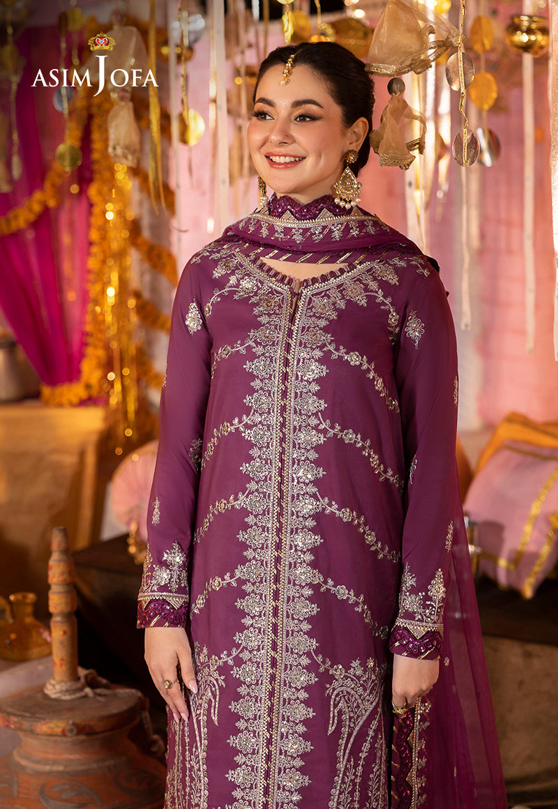 Pakistani Purple Embroidered Lawn Silk Salwar Kameez (3-Piece) - Image 9