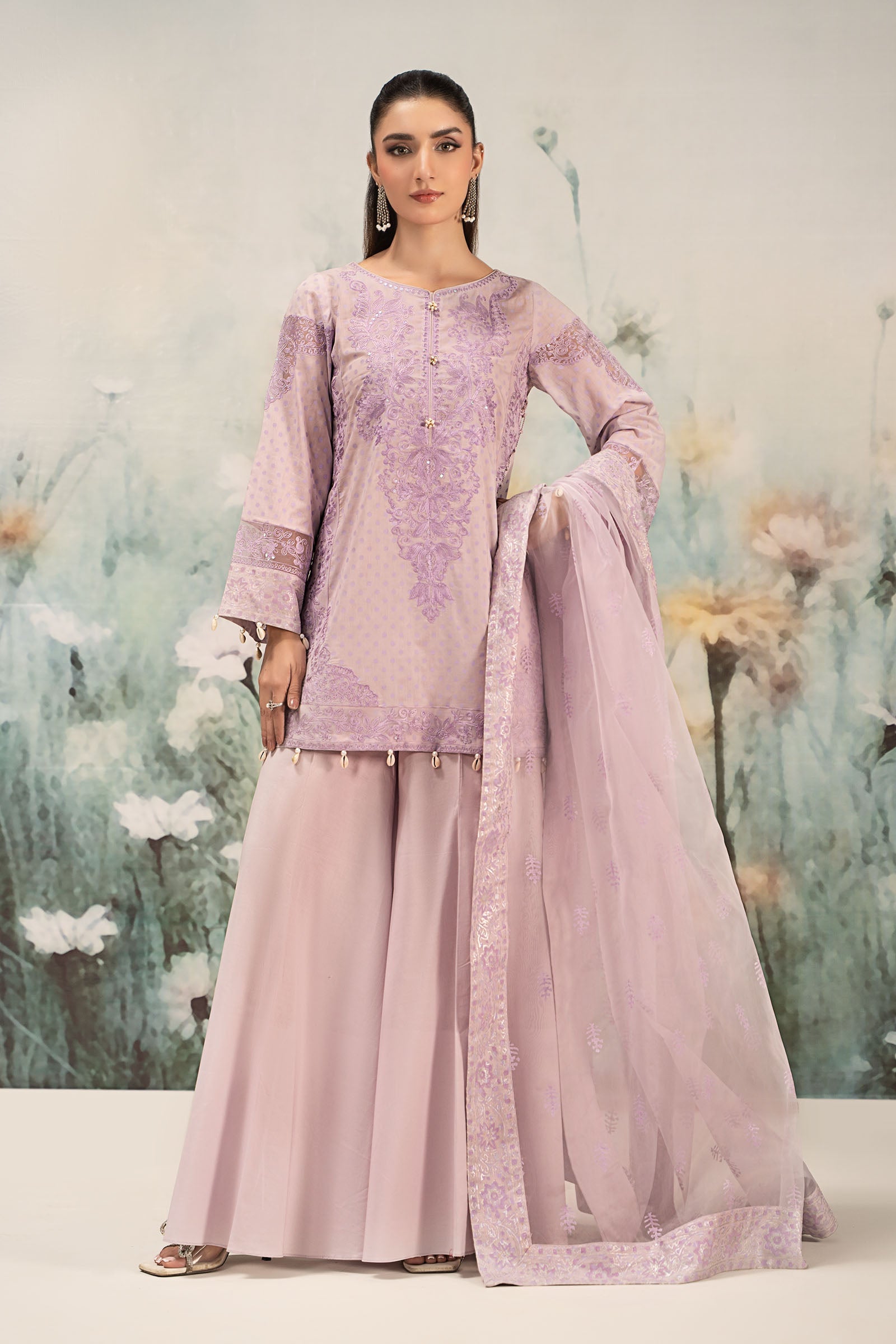Pakistani Lilac Embroidered Lawn Salwar Kameez (3-Piece) - Image 7