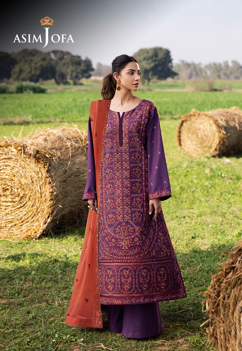 Pakistani Purple Embroidered Lawn 3-Piece Suit - Image 1