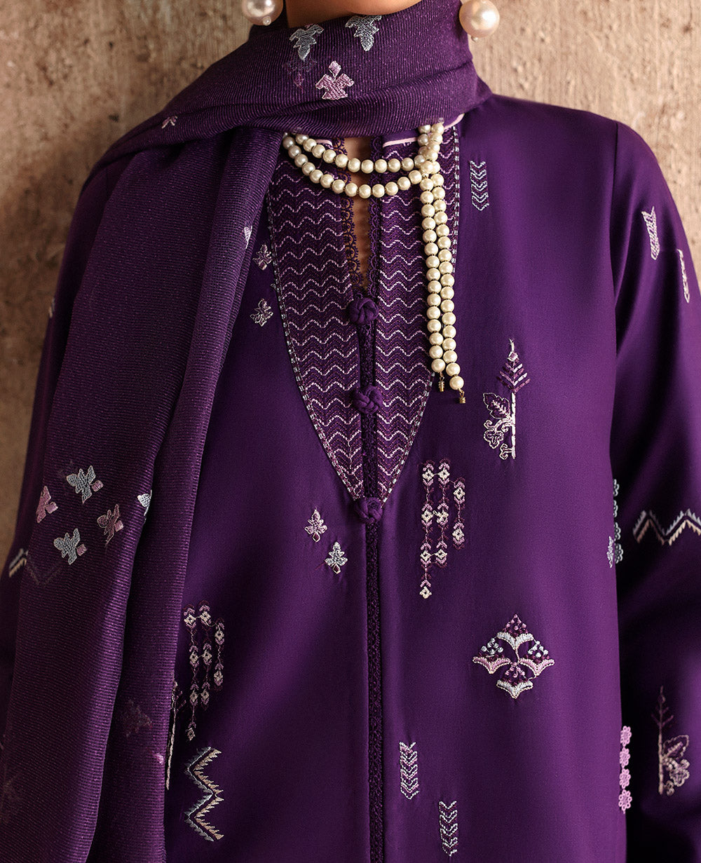 Pakistani Deep Purple Tribal Embroidered Lawn Salwar Kameez (3-Piece) - Image 4