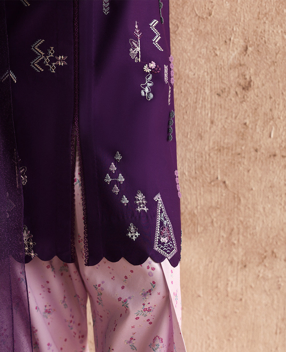 Pakistani Deep Purple Tribal Embroidered Lawn Salwar Kameez (3-Piece) - Image 6