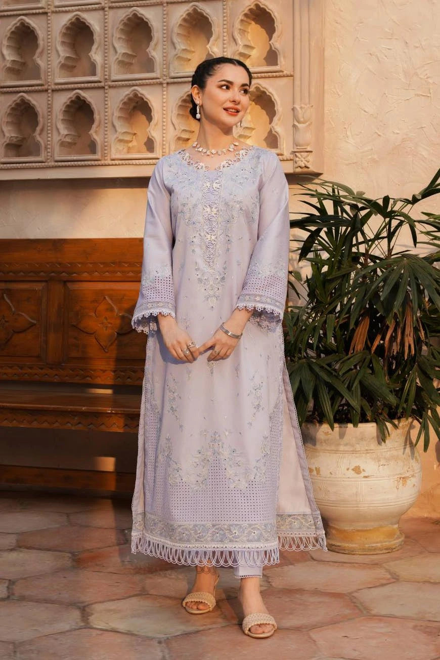 Lilac Embroidered Lawn & Chiffon Salwar Kameez (3-Piece) - Image 1