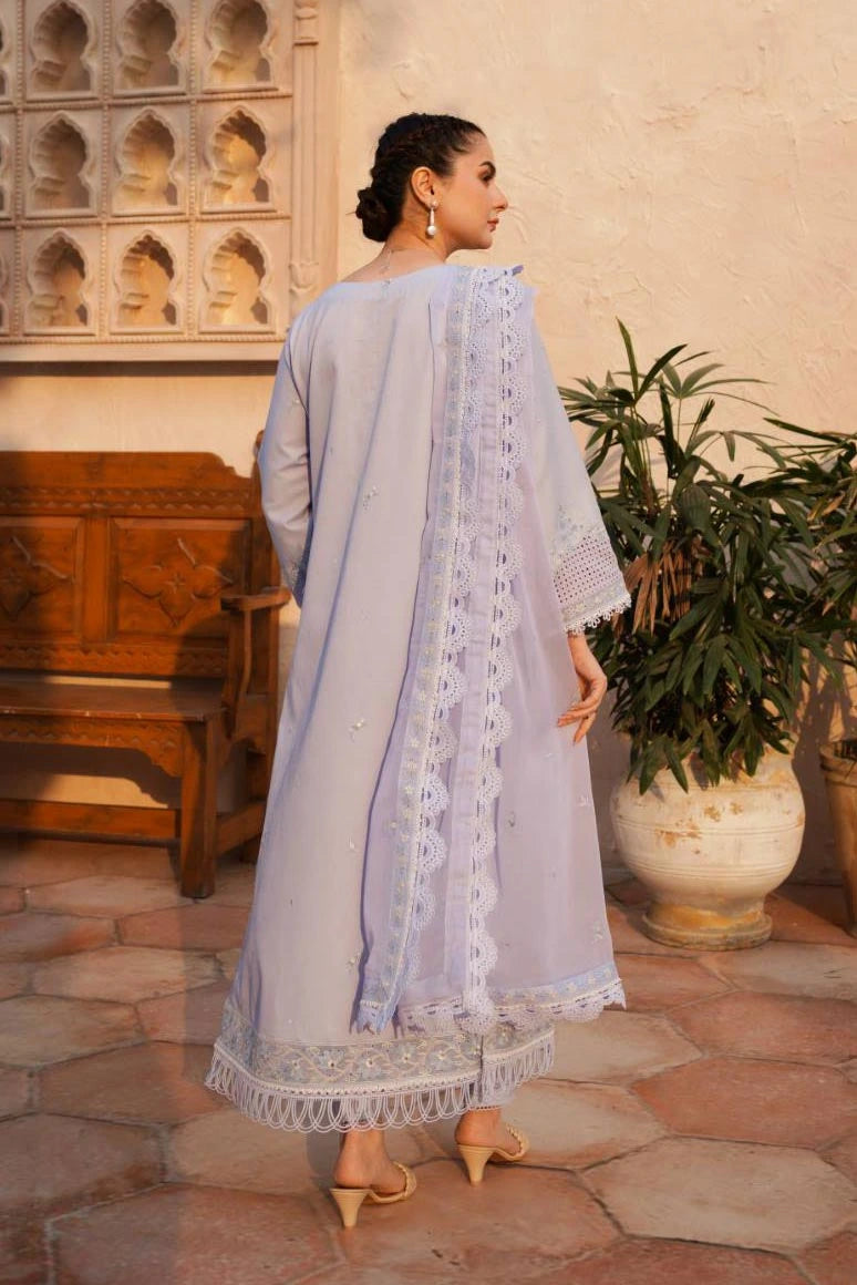 Lilac Embroidered Lawn & Chiffon Salwar Kameez (3-Piece) - Image 3