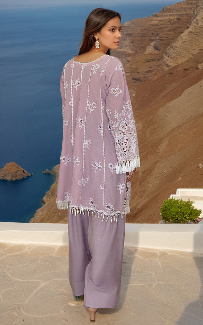 Pakistani Lavender Embroidered Lawn & Viscose Silk Suit (2-Piece) - Image 4