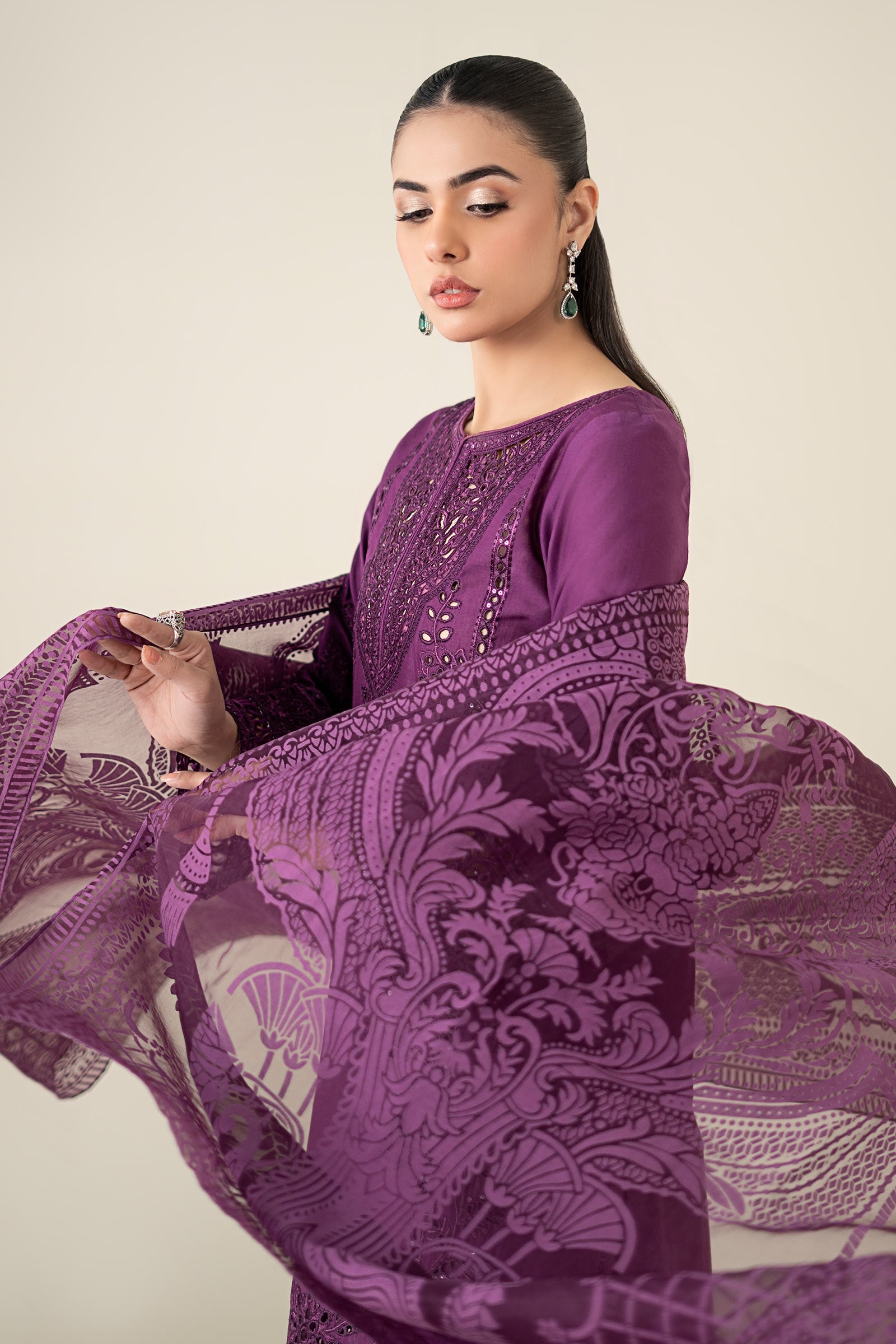 Purple Embroidered Lawn A-Line Suit (3-Piece) - Image 3