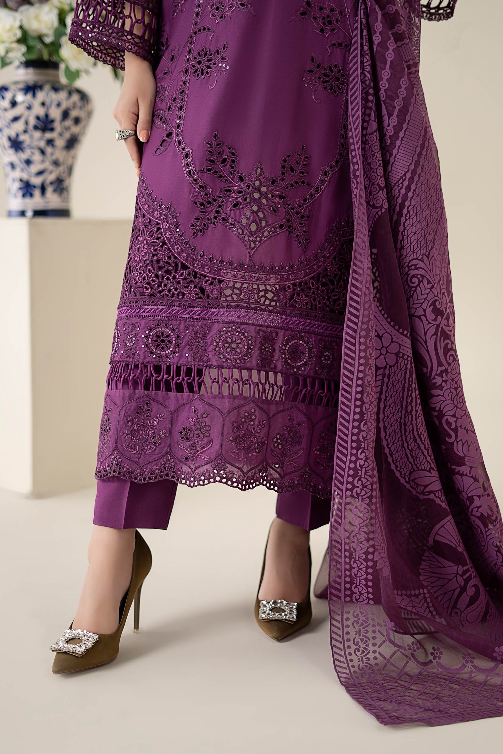 Purple Embroidered Lawn A-Line Suit (3-Piece) - Image 5