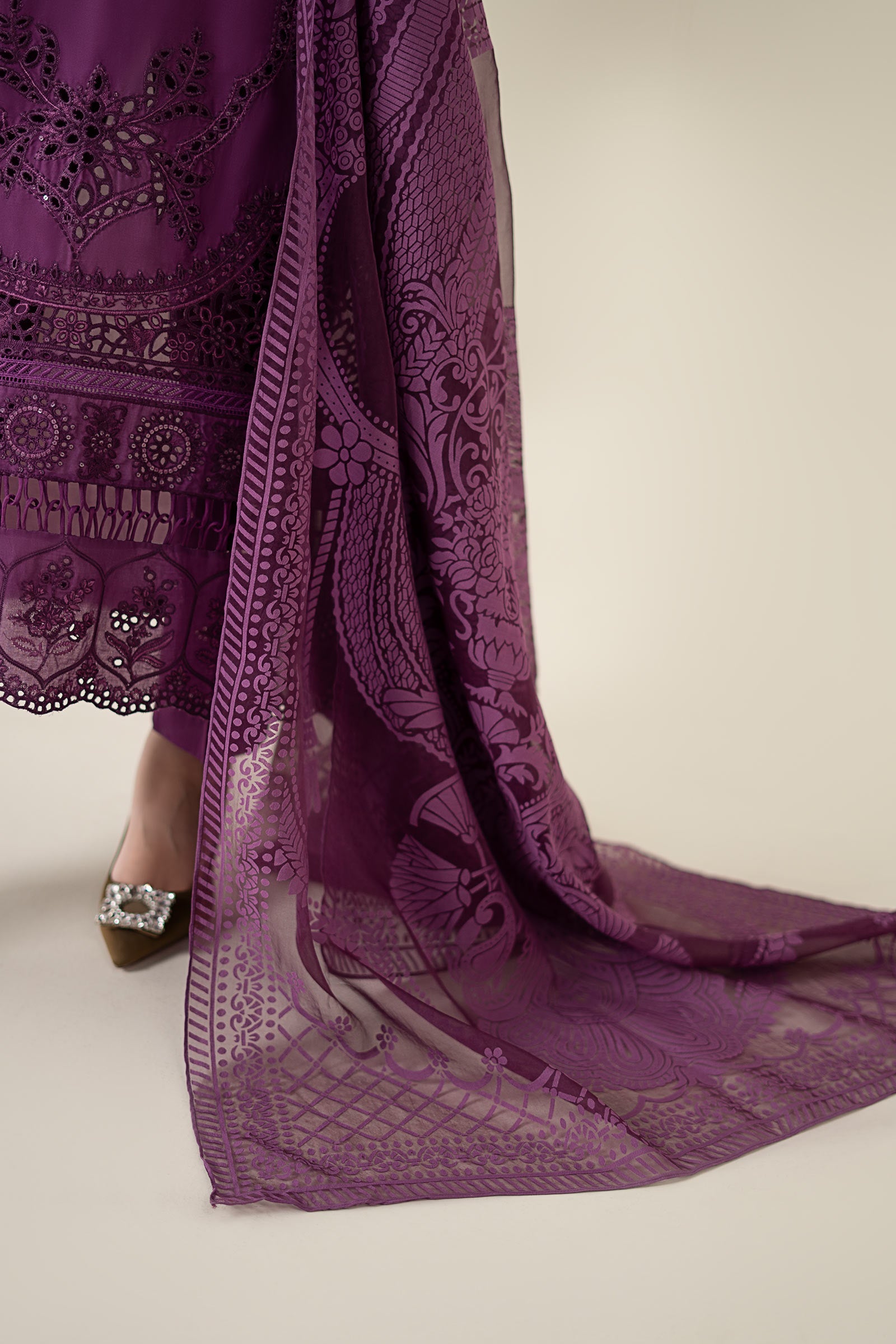Purple Embroidered Lawn A-Line Suit (3-Piece) - Image 6