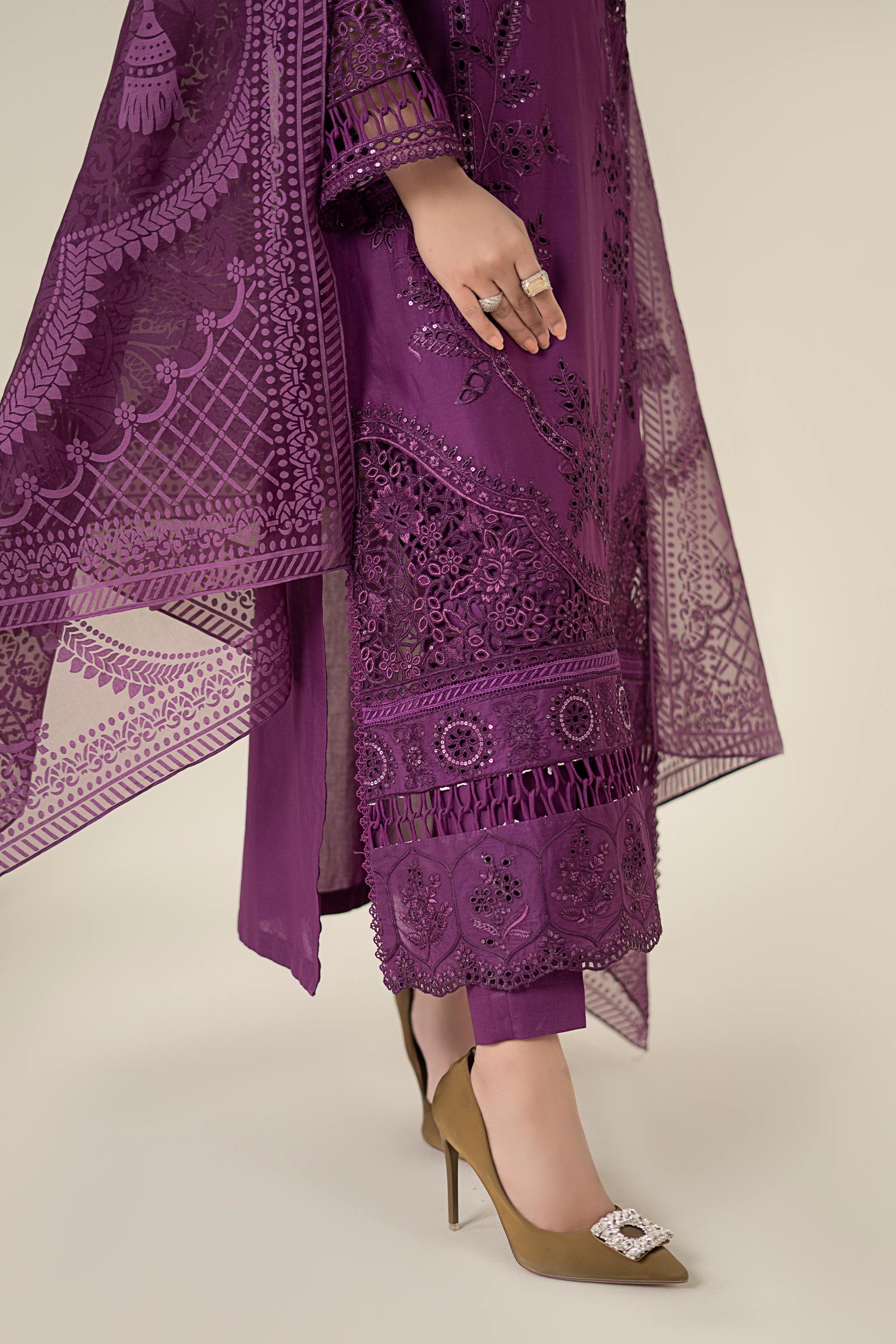 Purple Embroidered Lawn A-Line Suit (3-Piece) - Image 7