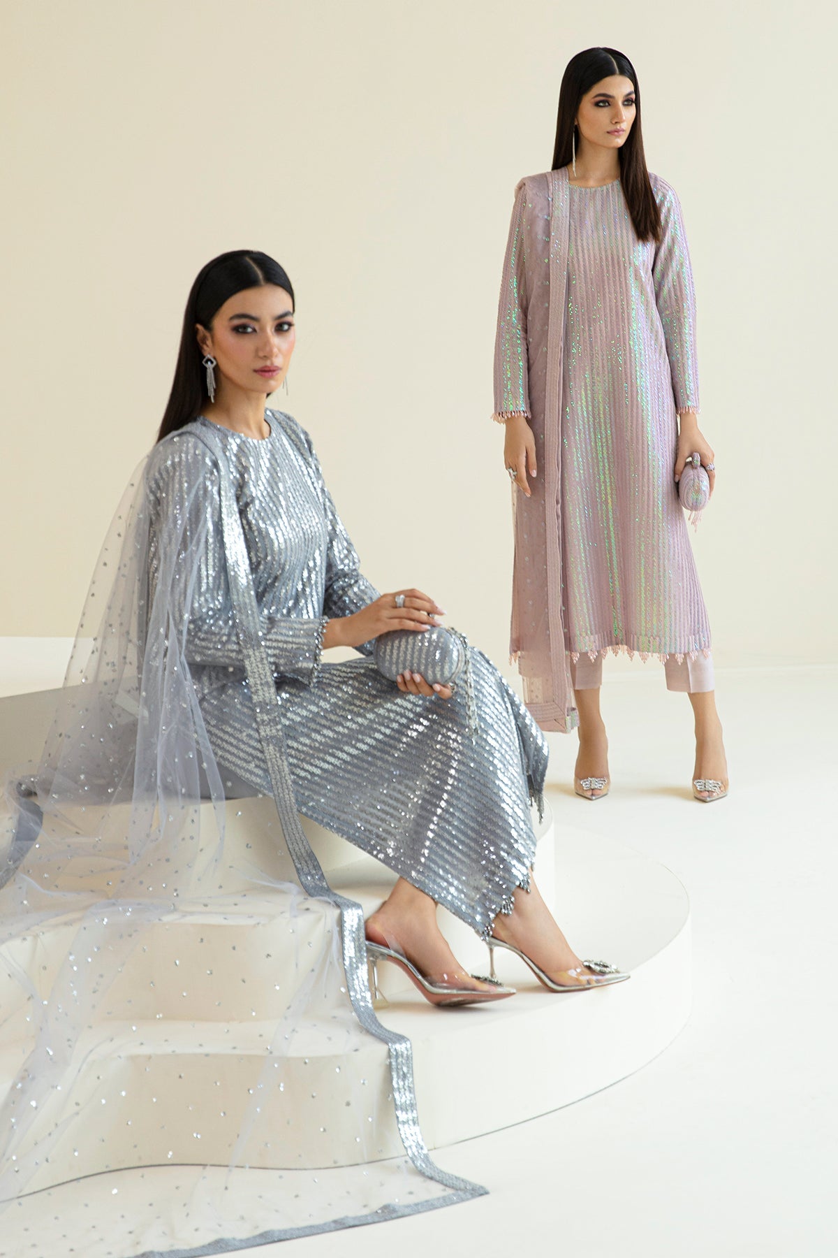 Lilac Sequin Embroidered Net Salwar Kameez (3-Piece) - Image 4