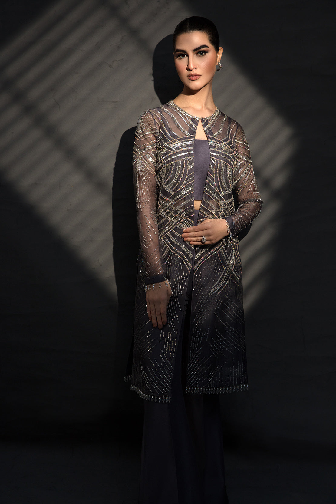 Purple Sequined Net Salwar Kameez (2-Piece) - Image 4