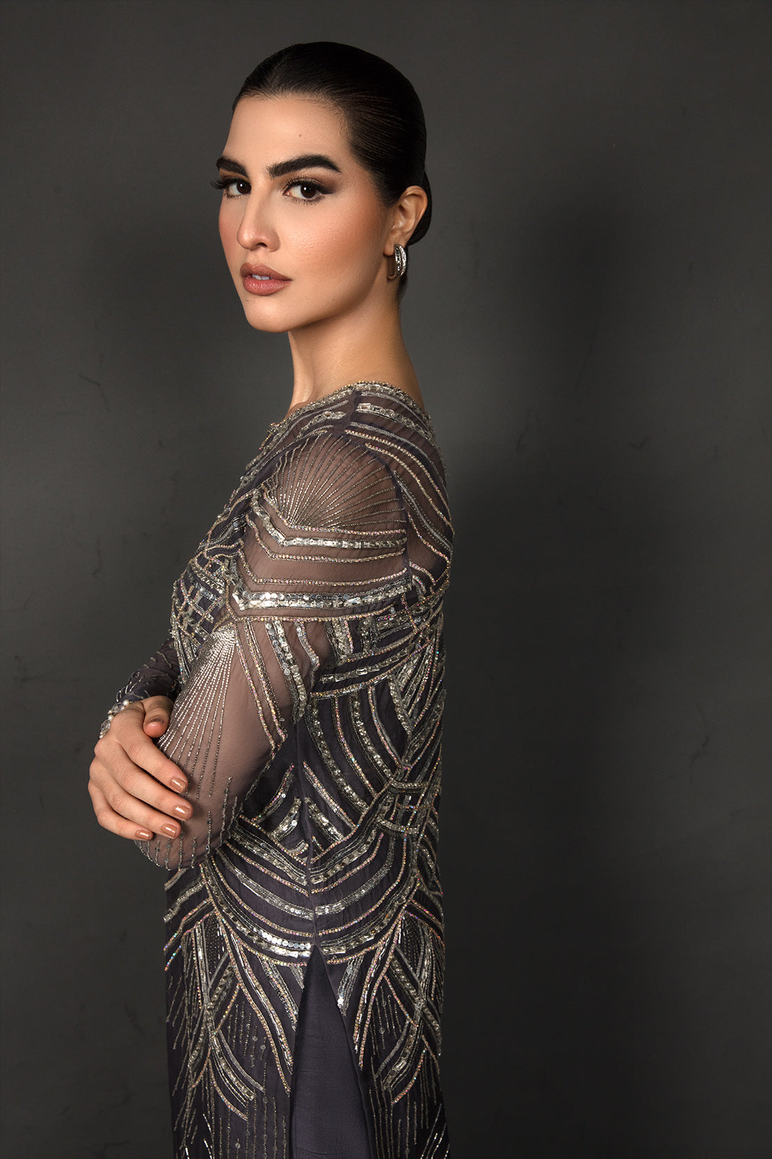 Purple Sequined Net Salwar Kameez (2-Piece) - Image 6