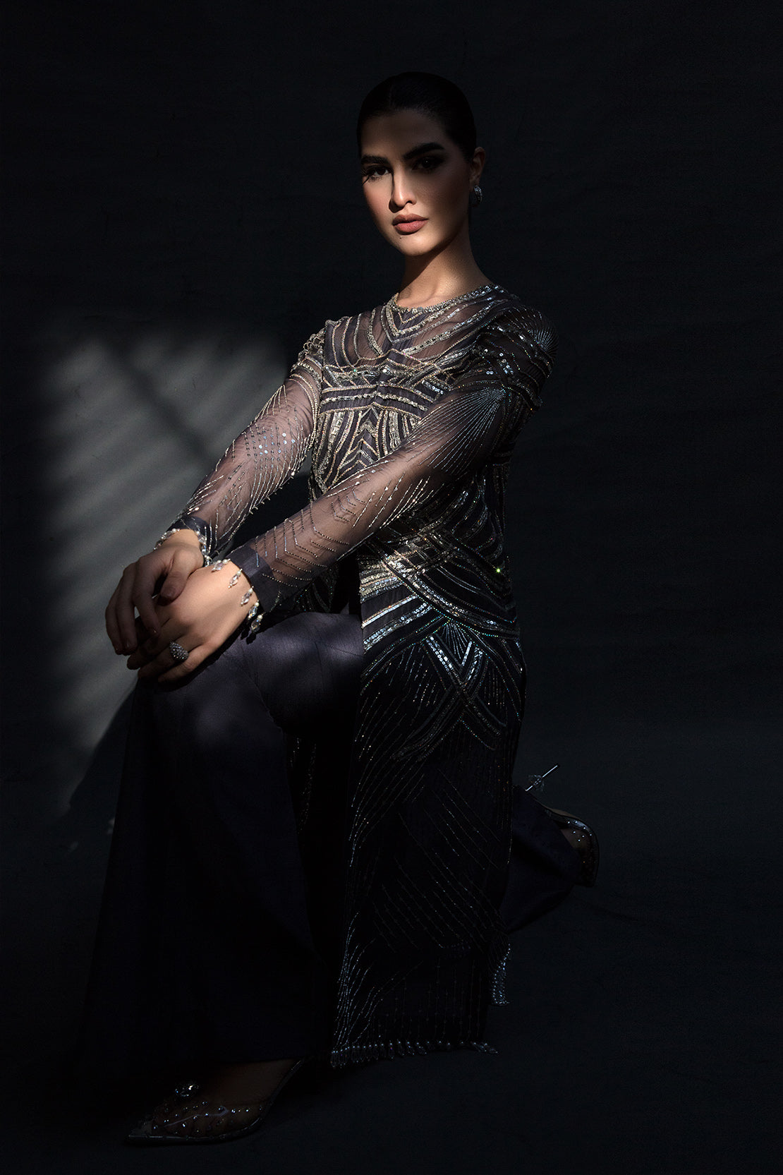 Purple Sequined Net Salwar Kameez (2-Piece) - Image 7