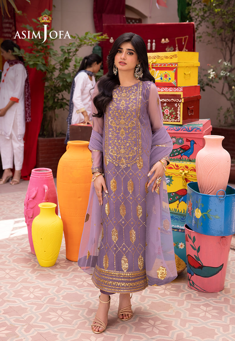 Pakistani Lilac Zari Sequin Net 3-Piece Suit (Women) - Image 1