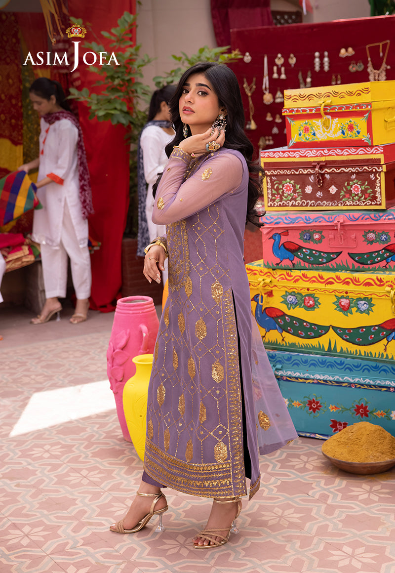 Pakistani Lilac Zari Sequin Net 3-Piece Suit (Women) - Image 2