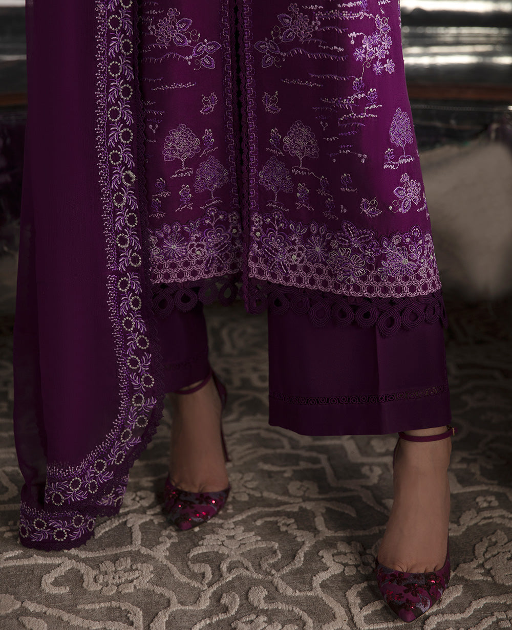 Plum Embroidered Oak Silk Kurta (3-Piece) - Image 5