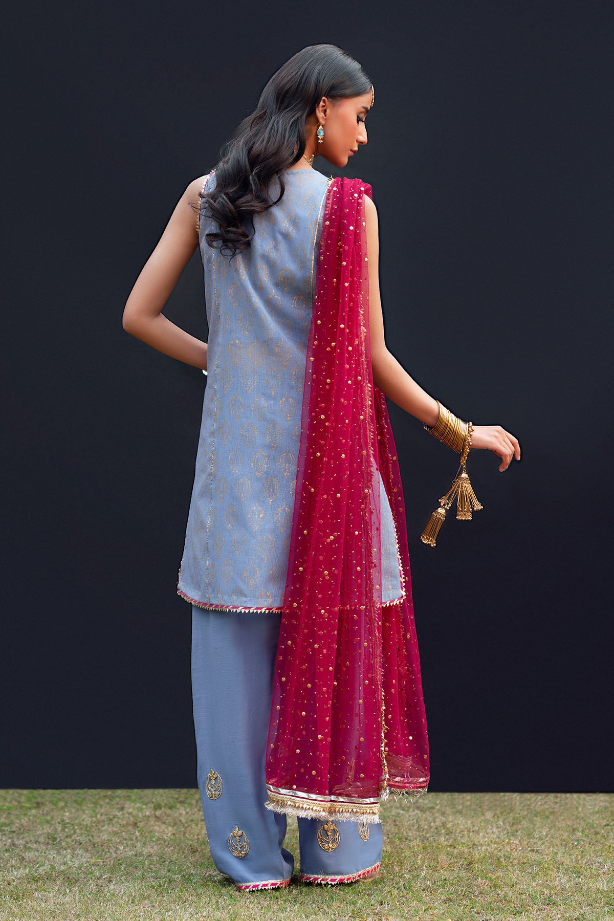 Pakistani Purple Zardozi Organza Cotton Salwar Kameez (3-Piece) - Image 2